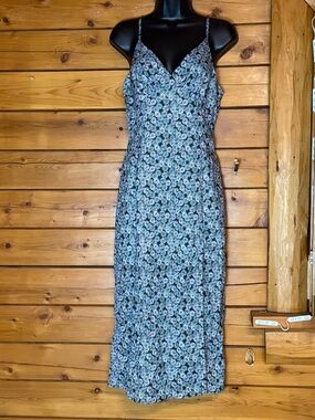 Cider Long Blue Floral Dress with Slit hem Cami Straps NWT size Medium